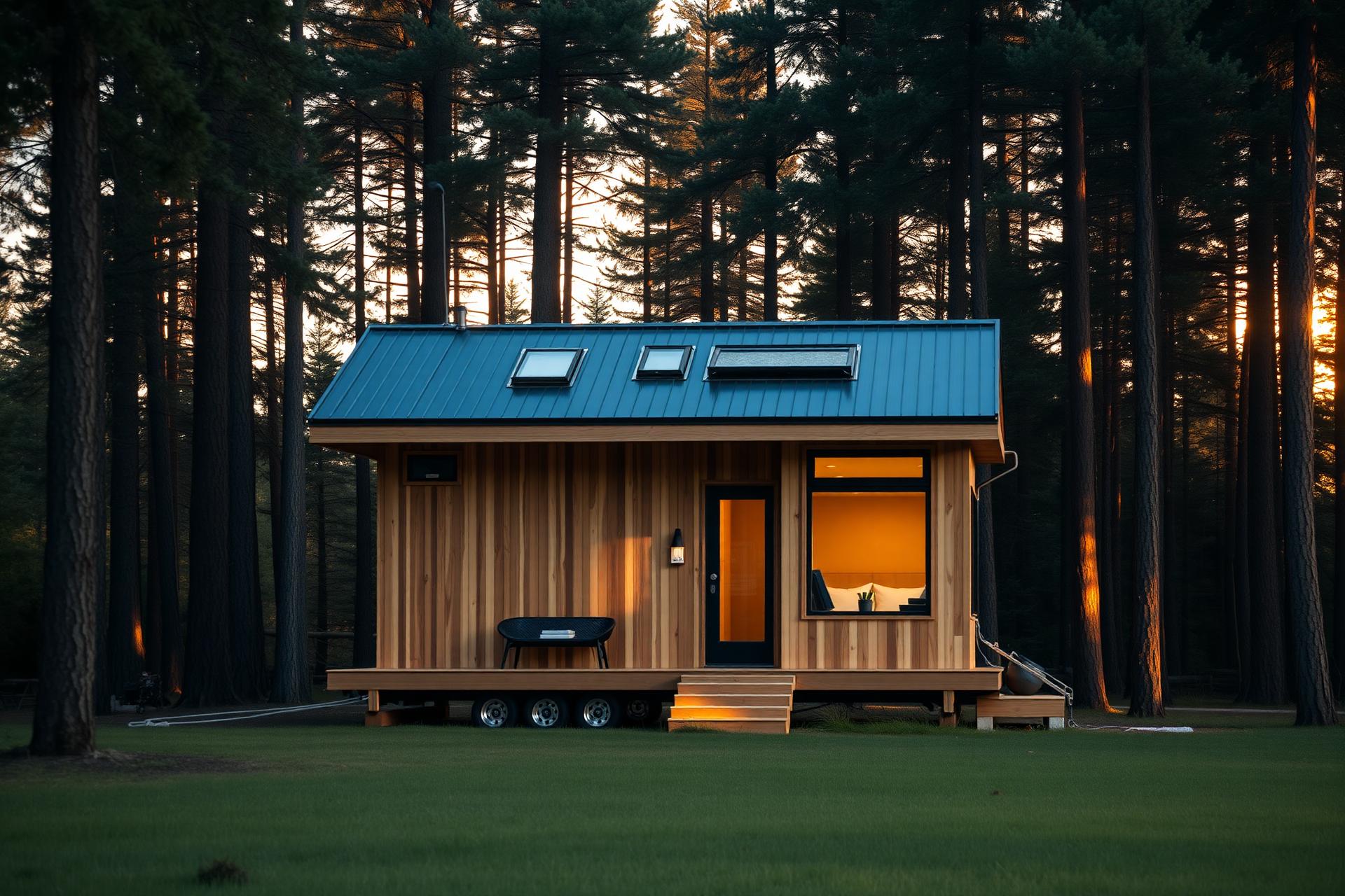 Modernes Tiny Haus aus Zedernholz am Waldrand